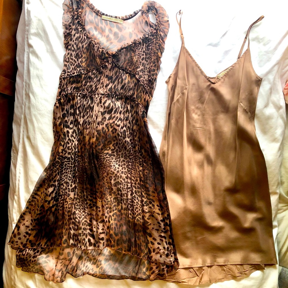Of Two Minds silk two piece brown leopard print S